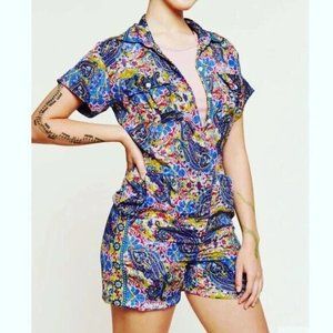 EARTHBOUND romper shorts jumper funky boho short sleeve paisley colorful XXL